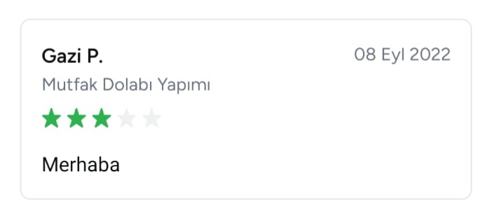 Gazi isimli müşterinin 3 yıldız verdiği görsel