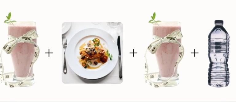 reduzin abnehm konzept täglich zwei diaetshake, 1 mischkostmahlzeit und viel trinken