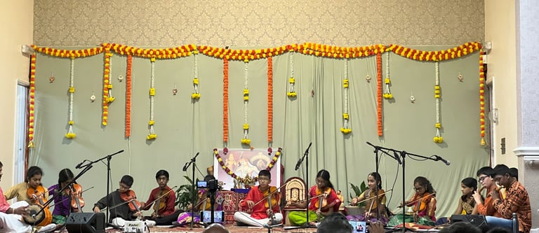 A picture of chidren performing in Tyagaraja Aradhana event