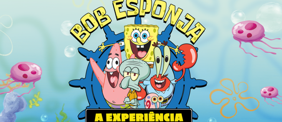 Personagens de Bob Esponja em um painel temático da Fenda do Biquíni