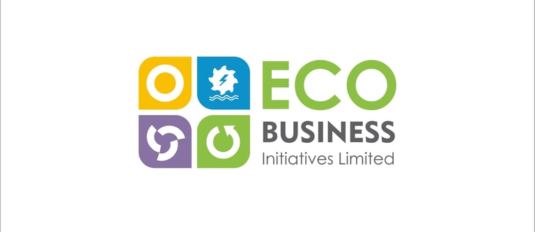 Eco Business Initiatives Limited logo featuring colorful icons for solar, wind, and renewable energy.