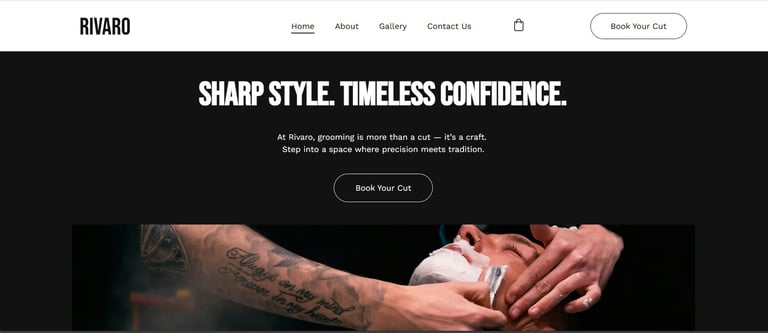 Professional barber giving a traditional straight razor shave at Rivaro luxury grooming studio.