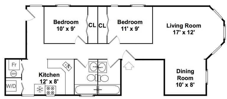 Typical two bedroom two bath unit in 2315 North Leavitt apartments in Bucktown.