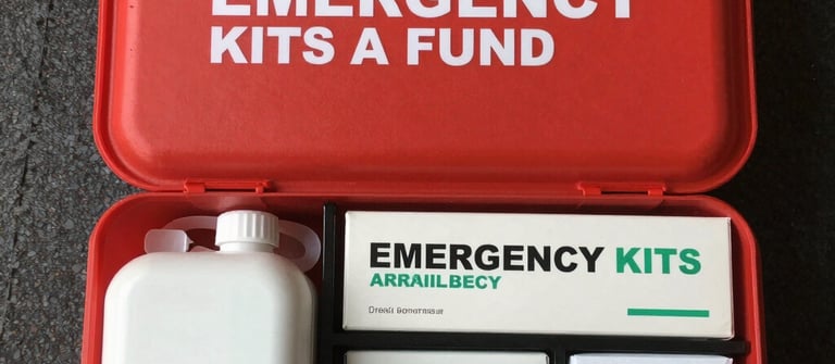 A sturdy black backpack with neon orange survival gear neatly arranged.