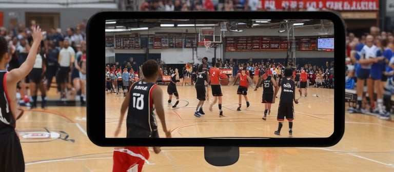 a man is taking a picture of a basketball game