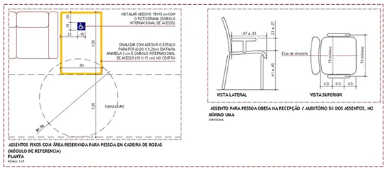 desenho tecnico áreas de espera reservada para pcr e assento pessoa obesa