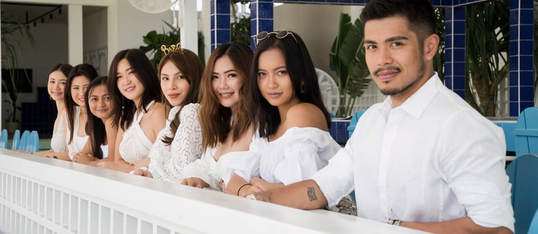 Bride tribe friends posing together during bachelorette party at Batu Belig Beach Seminyak Bali