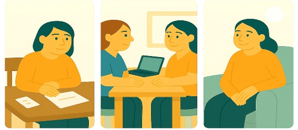 Aivovamman kokenut henkilö asioi kuntoutuksessa ja saa tukea arjessa selviytymiseen.