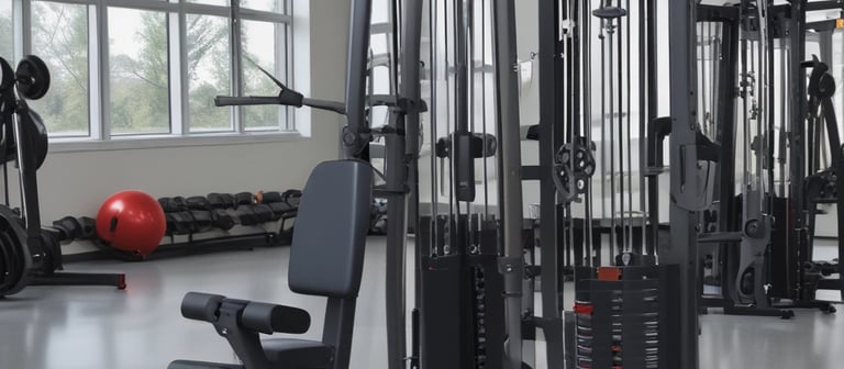 Close-up of sleek black and red strength training machines in a modern gym setting.