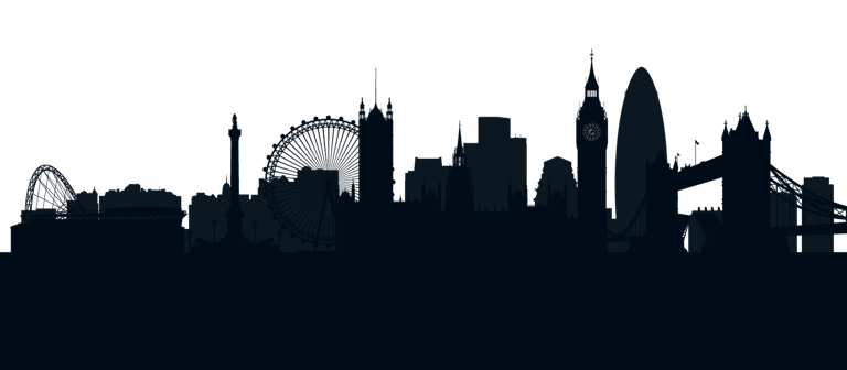 A cartoon like picture of the london skyline when looking from the river thames