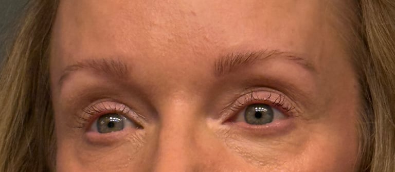 Tinted eyebrows showing fuller, more defined shape after at home brow tint.
