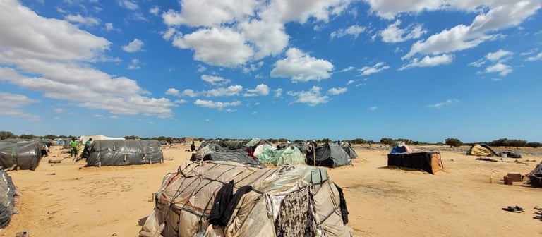 Improvised camps for migrants and refugees in al Amra in Sfax, Tunisia