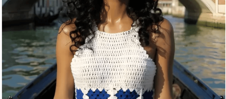 Top Bluewhite fait main au crochet par cachalabibi