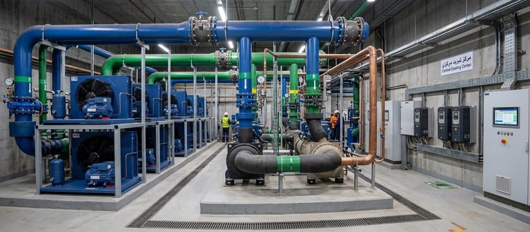 High efficiency central cooling system for supermarkets and restaurants