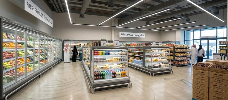 Display refrigerators inside a modern supermarket
