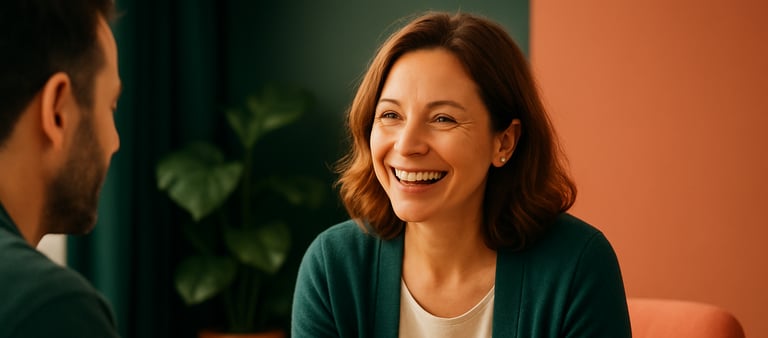 a happy relationship coach with her client