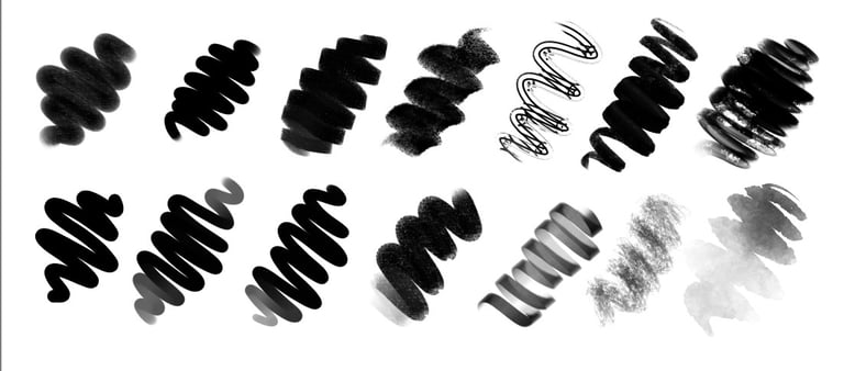 Uma demonstração de variedades de pinceis com diferentes texturas