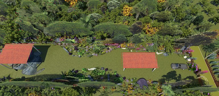 Diseños 3D PERMACULTURA, bosque alimentario, agricultura sintrópica, reforestación regenerativa,  
