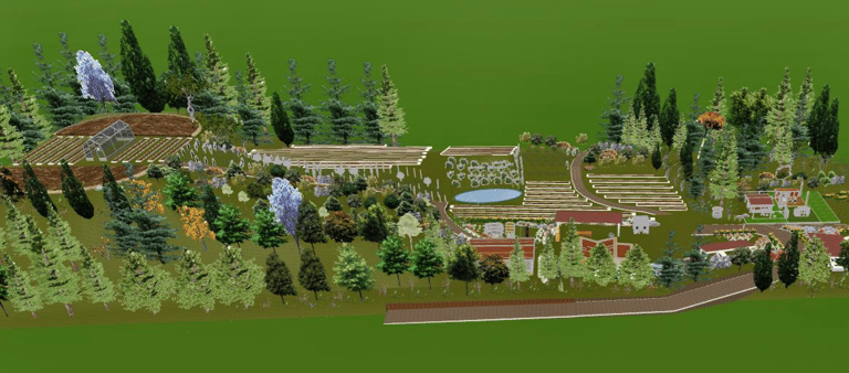 DISEÑO 3d PERMACULTURA , finca ecológica, bosque alimentario, agroforestal, gestión hidrológica,   