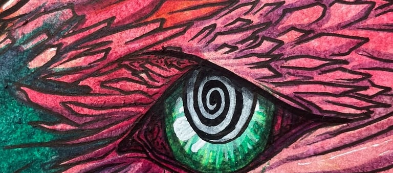 une aquarelle de l'oeil d'une chouette 