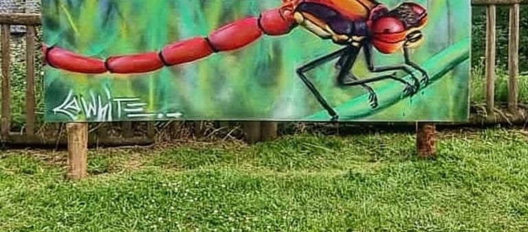 un peinture d'une libellule rouge