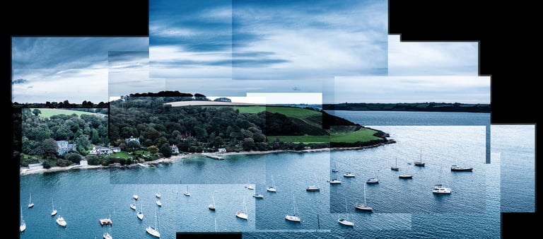 A joiner composition of Flushing harbour in Cornwall