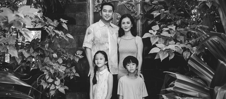 black and white family portrait at Westin Nusa Dua Bali with natural storytelling style