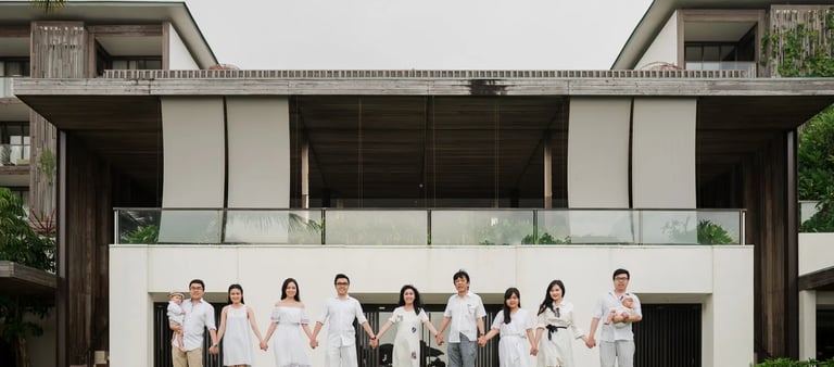 Multigeneration family portrait at Alila Seminyak Bali villa captured in refined and natural family photography style.