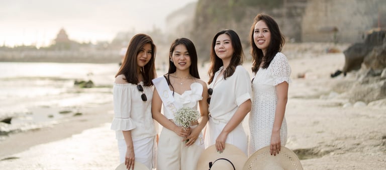 Bridal party bride tribe portrait during sunset at Melasti Beach Bali