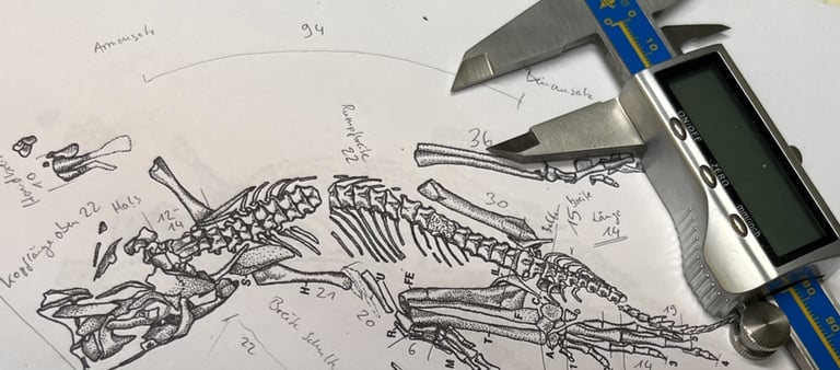 eudibamus skelett zeicnung wird vermessen