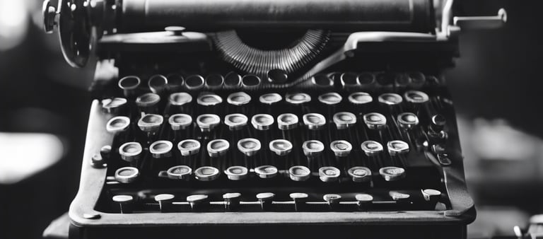Black and white image of an old vintage typing machine