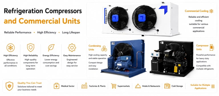 High efficiency commercial refrigeration equipment for cold rooms and freezers