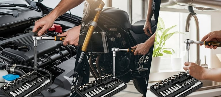 a man working on a motorcycle in a garage