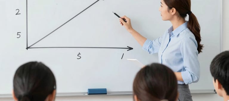 A friendly coach explaining economic graphs to a student online.