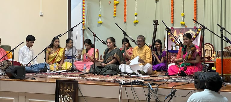 A picture of musicians performing in Tyagaraja aradhana event