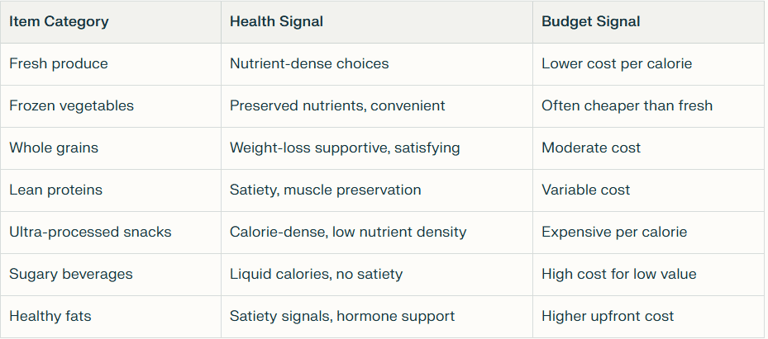 health and budget comparison table