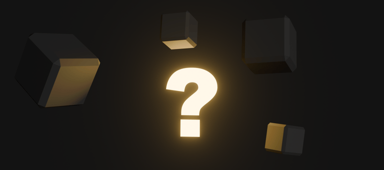 3D render image showing a glowing questionmark