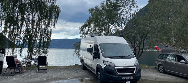 parked up at the side of Lærdalsfjorden for the night, Norway