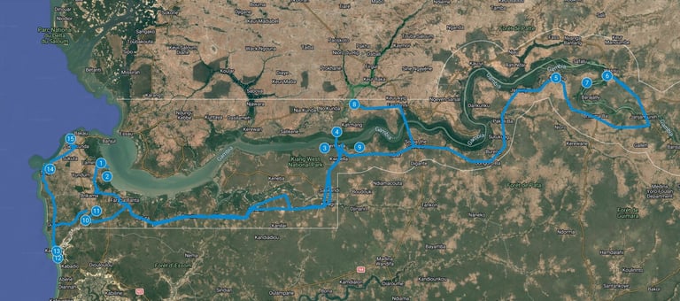Route map Gambia: 15-Day Bird Photography Tour – Classic Route