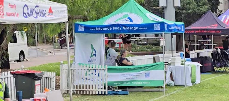 Distant image of Massage Gazebo at Wollongong Sporting Event