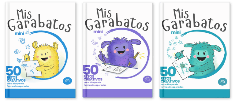 3  portadas Mis Garabatos mini 50 retos creativos monstruos de colores
