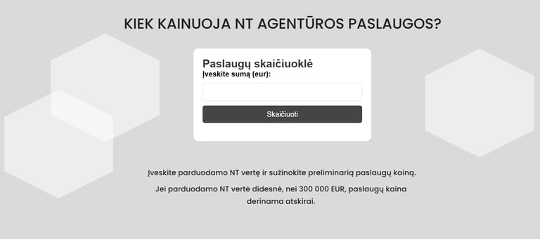 brokerio paslaugu kainos skaiciuokle