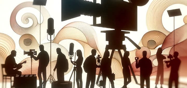 Graphic image: Production Crew in Silhouette at work