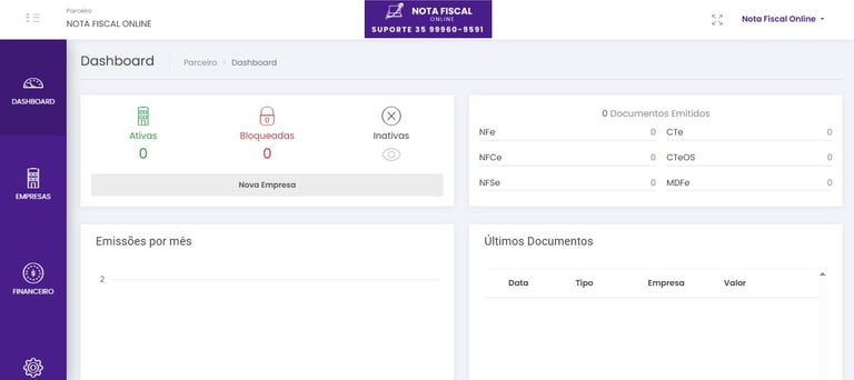Tela inicial do sistema