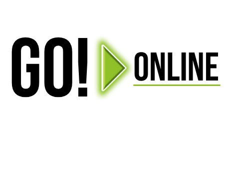 GO! Online logo featuring the GO! Frist Aid green triangel