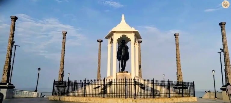 Iconic Mahatma Gandhi Statue on the beachfront in Pondy.
