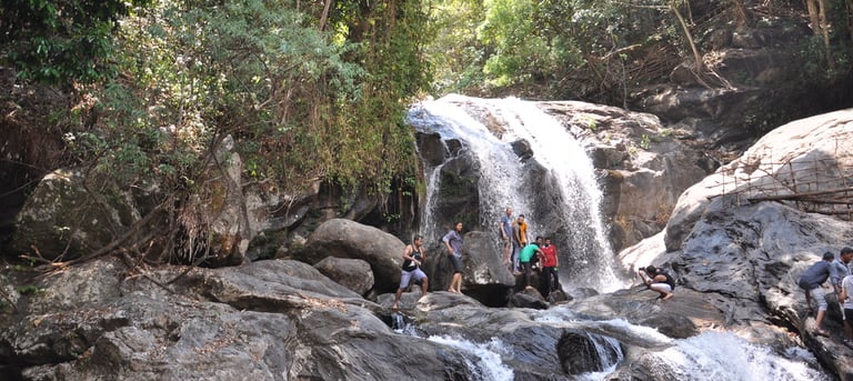 iravikulam river and the Lakkam waterfalls, Munnar, Kerala, India
