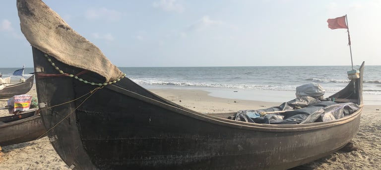 Fishing boats on the beach at Kochi, Kerala, India