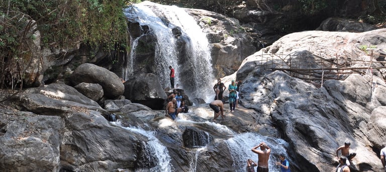 iravikulam river and the Lakkam waterfalls, Munnar, Kerala, India
