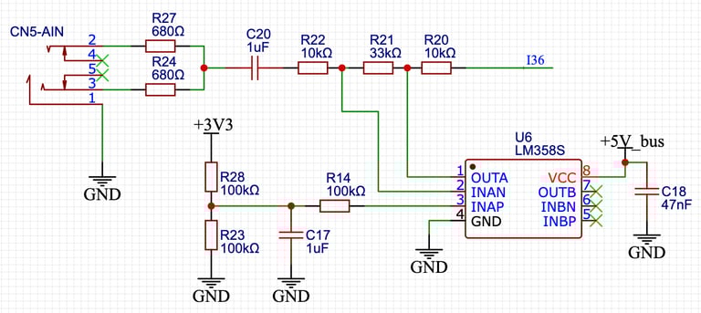 Schematic for ESP CW trainer audio input circuitry